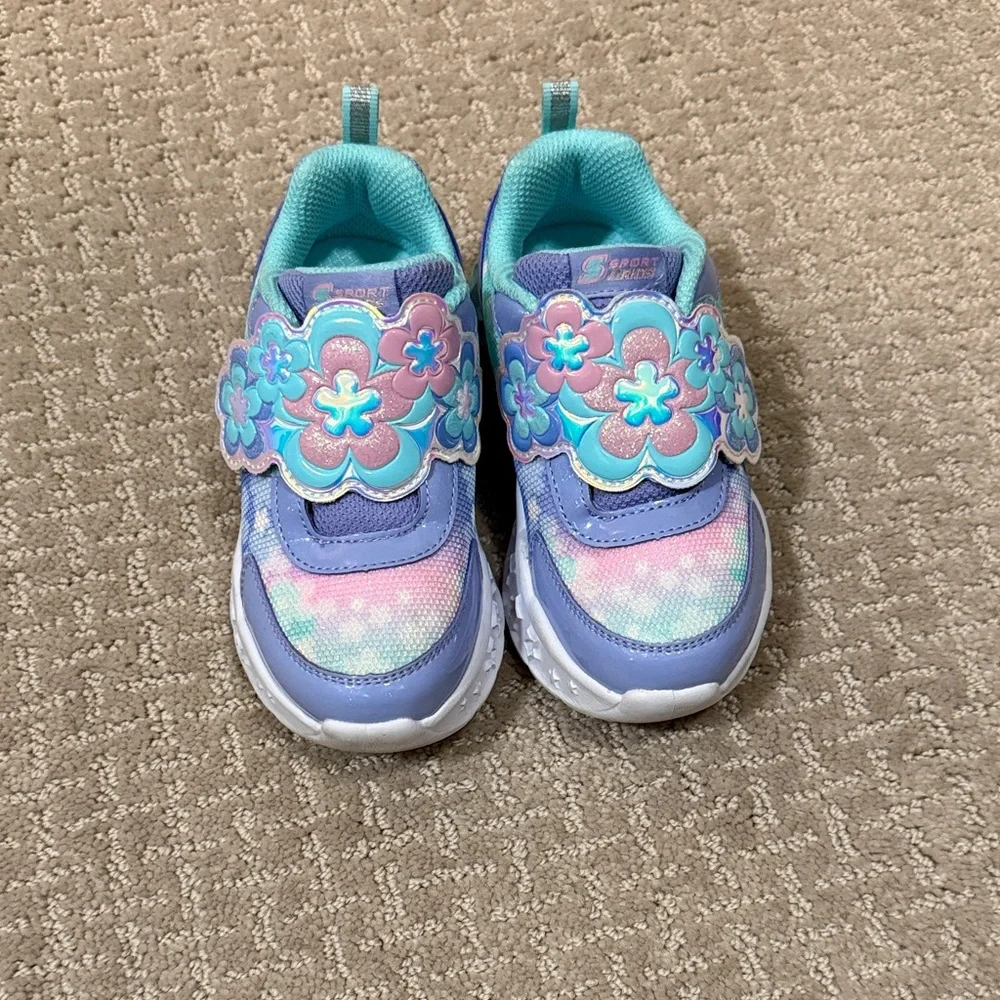 Skechers Girls' Pastel Floral- Purple, Teal & Pink - Picture 2 of 6